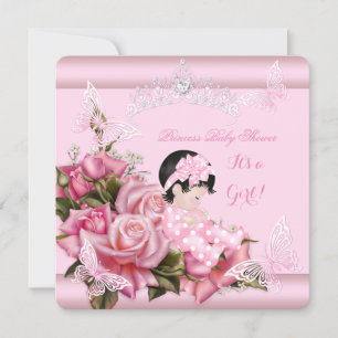 Baby Shower Girl Butterfly Pink Rose Baby 3 Invitation