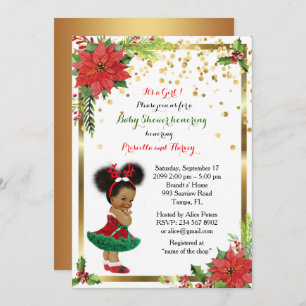Baby Shower GIRL, Christmas,white & gold_Ebony Invitation
