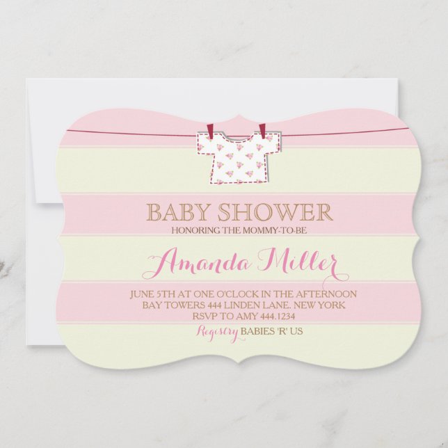 Baby Shower Girl Clothesline Invitations (Front)