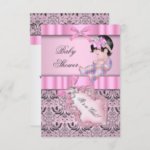 Baby Shower Girl Damask Pink Grey Invitation