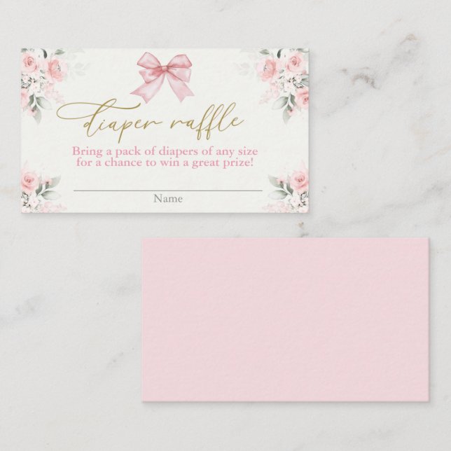 Baby Shower Girl Diaper Raffle Card with bow (Front/Back)