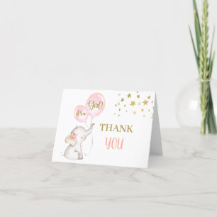 Baby Shower Girl Elephant foldable Thank You Card