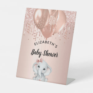 Baby Shower girl elephant rose gold balloons Pedestal Sign