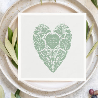 Baby shower girl folk flower heart Paper  Napkin