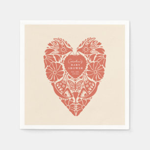 Baby shower girl folk flower heart Paper Plate Napkin