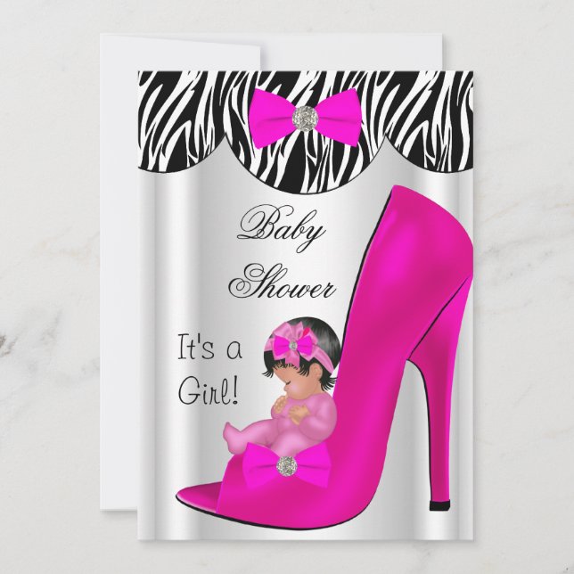 Baby Shower Girl Hot Pink Baby in Shoe Invitation (Front)