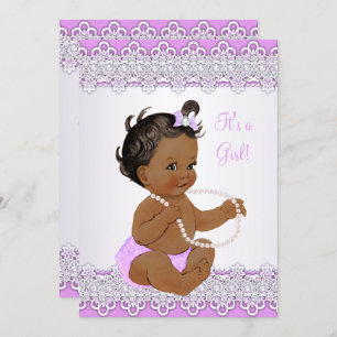 Baby Shower Girl Lavender Lace Pearl Ethnic Invitation