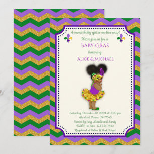Baby Shower Girl, Mardi Gras Girl, gold, chevron Invitation