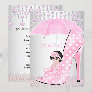 Baby Shower Girl Pink Baby Shoe Diamond 2 Invitation