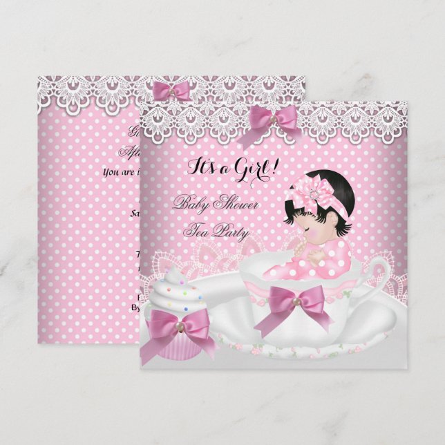 Baby Shower Girl Pink Baby Teacup Cupcake 2 Invitation (Front/Back)