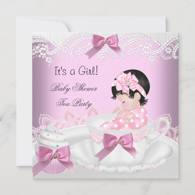 Baby Shower Girl Pink Baby Teacup Cupcake 2 Invitation (Front)