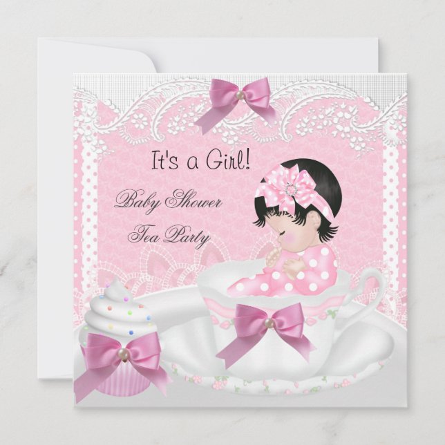 Baby Shower Girl Pink Baby Teacup Cupcake 34 Invitation (Front)