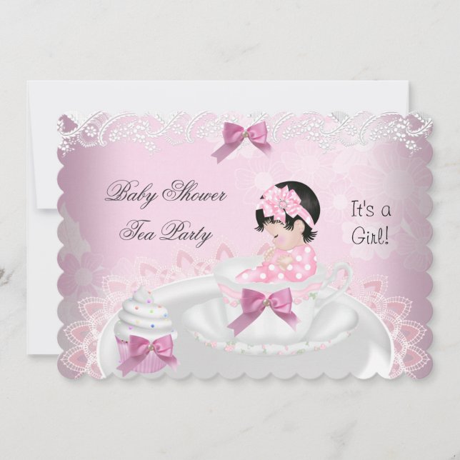 Baby Shower Girl Pink Baby Teacup Cupcake L2s Invitation (Front)