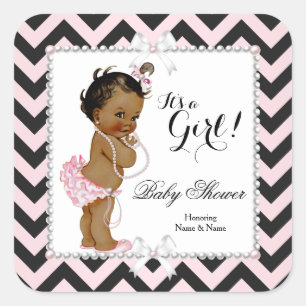 Baby Shower Girl Pink Black Stripe White Ethnic Square Sticker