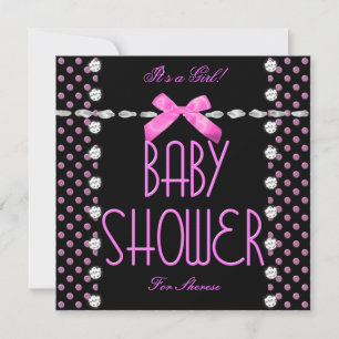 Baby Shower Girl Pink Black White Polka Dot Invitation
