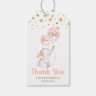 Baby Shower Girl Pink Elephant Gift Tags