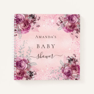 Baby Shower girl pink floral glitter guest book