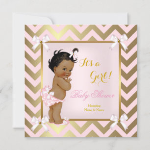 Baby Shower Girl Pink Gold Chevron Ethnic Invitation