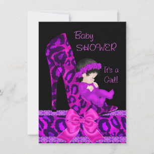 Baby Shower Girl Pink Magenta Purple Shoe Leopard Invitation