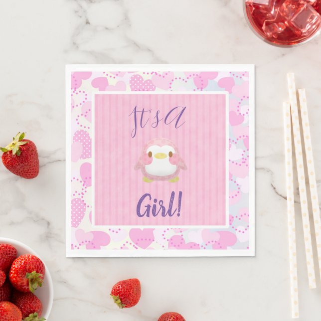 Baby Shower Girl Pink Penguin Napkins (Insitu)