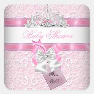 Baby Shower Girl Pink Princess Tiara Square Sticker