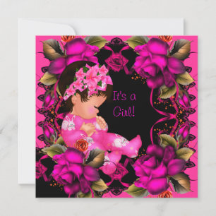 Baby Shower Girl Pink Rose Flowers 2 Invitation