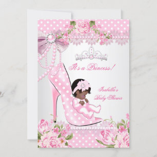 Baby Shower Girl Pink Rose Polka Dots High Heels A Invitation