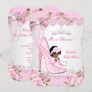 Baby Shower Girl Pink Rose Polka Dots High Heels A Invitation