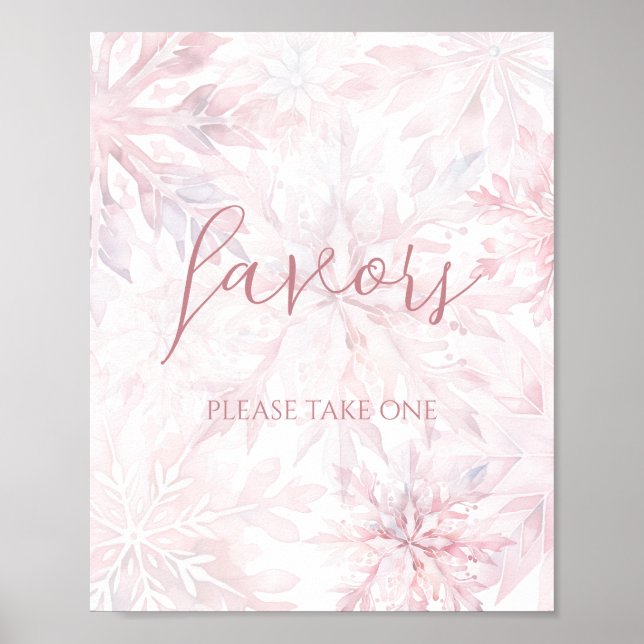 Baby Shower Girl Pink Snowflake Favour Poster (Front)