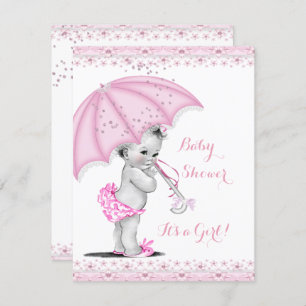 Baby Shower Girl Pink Sprinkle Umbrella Invitation
