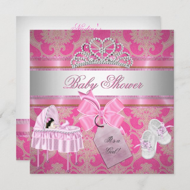 Baby Shower Girl Pink White Princess Invitation (Front/Back)