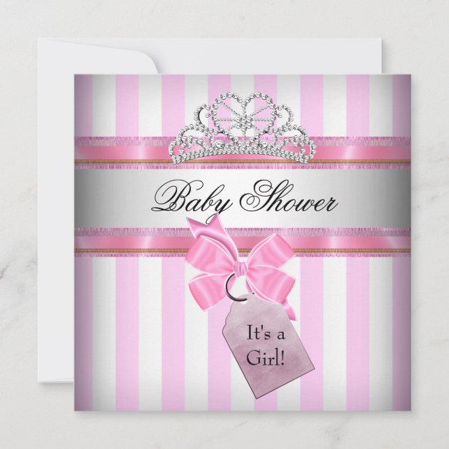 Baby Shower Girl Pink White Stripe Princess Invitation (Front)