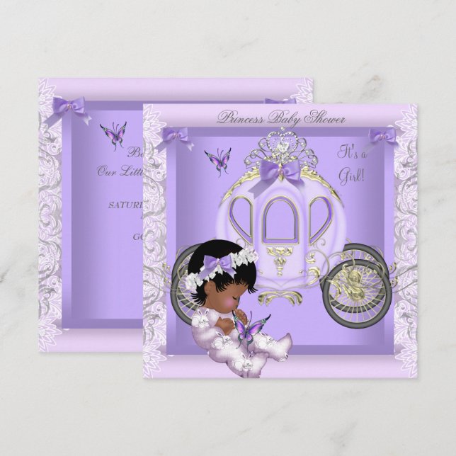 Baby Shower Girl Princess Carriage Lavender 3 Invitation (Front/Back)