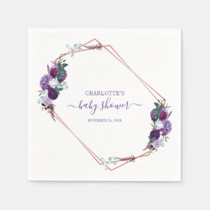 Baby Shower Girl Purple Floral Geometric Frame Napkin
