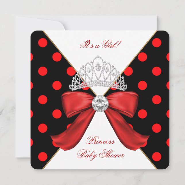 Baby Shower Girl Red Black Princess Polka Dot Invitation (Front)