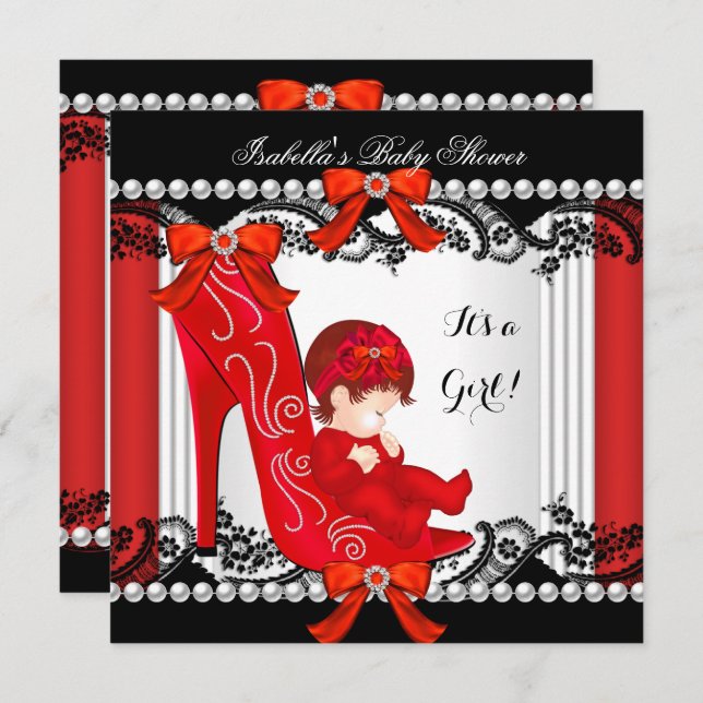 Baby Shower Girl Red High Heel Shoe Redhead Invitation (Front/Back)