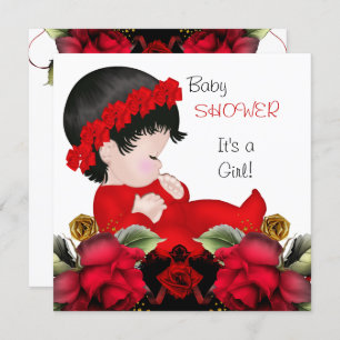 Baby Shower Girl Red Rose Flowers 4a Invitation