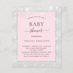 Baby shower girl silver blush pink glitter flyer