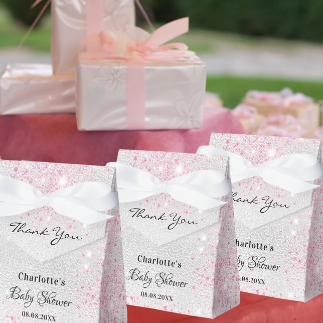 Baby Shower girl silver pink glitter thank you Favour Box (Creator Uploaded)