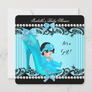 Baby Shower Girl Teal Blue Shoe Invitation