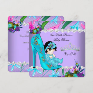 Baby Shower Girl Teal Purple Floral Shoe Invitation