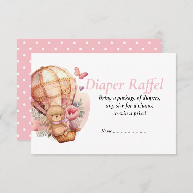 Baby Shower Girl Teddy Balloons Diaper Raffel   Invitation (Front/Back)