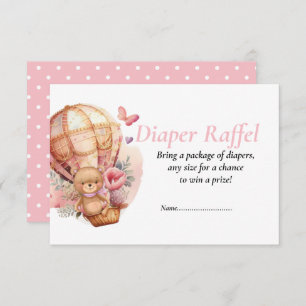 Baby Shower Girl Teddy Balloons Diaper Raffel Invitation