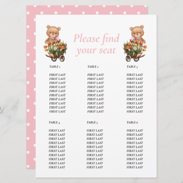 Baby Shower Girl Teddy  Floral Rustic chart Invitation (Front/Back)