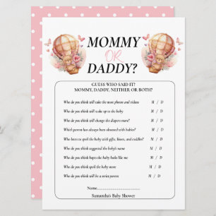 Baby Shower Girl Teddy Mummy Daddy Balloon Pink    Invitation