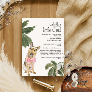 Baby Shower Girl Tropical Palm German Shepherd Dog Invitation