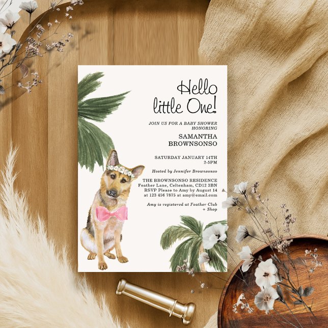 Baby Shower Girl Tropical Palm German Shepherd Dog Invitation (Creator Uploaded)