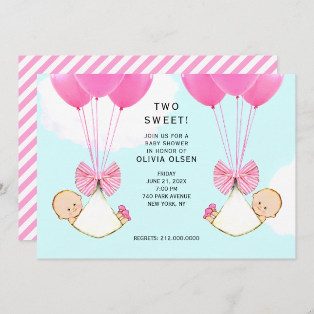 Baby Shower Girl Twins Invitation (Front/Back)