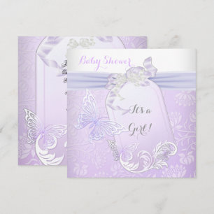 Baby Shower Girl White Lilac Princess Butterfly 2 Invitation