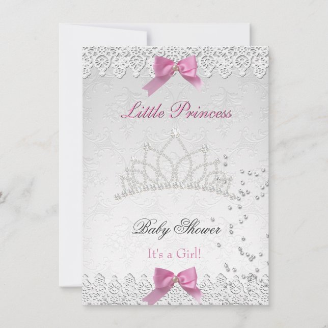 Baby Shower Girl White Pink Princess Damask 2 Invitation (Front)